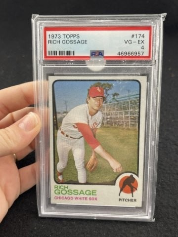 1973 Topps Goose Gossage Baseball Card: KEY WORDS: INDIAN ARTIFACT ARTIFACTS ARROWHEAD ARROWHEADS NATIVE AMERICAN MISSISSIPPIAN QUAPAW CADDO POTTERY COINS MORGAN DOLLAR PEACE DOLLAR SILVER COINS. All coins have been Sigma tested for