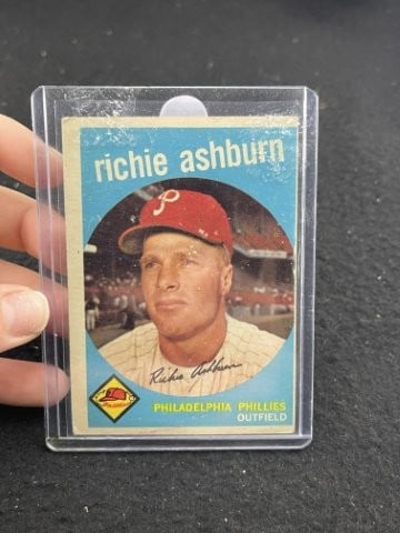 1959 Topps Richie Ashburn Baseball Card: KEY WORDS: INDIAN ARTIFACT ARTIFACTS ARROWHEAD ARROWHEADS NATIVE AMERICAN MISSISSIPPIAN QUAPAW CADDO POTTERY COINS MORGAN DOLLAR PEACE DOLLAR SILVER COINS. All coins have been Sigma tested for authent