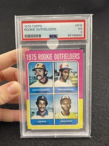1975 Topps Rookie Outfielders Baseball Card: KEY WORDS: INDIAN ARTIFACT ARTIFACTS ARROWHEAD ARROWHEADS NATIVE AMERICAN MISSISSIPPIAN QUAPAW CADDO POTTERY COINS MORGAN DOLLAR PEACE DOLLAR SILVER COINS. All coins have been Sigma tested for