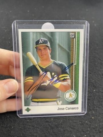 Jose Canseco Hand Signed Authentic Autograph: KEY WORDS: INDIAN ARTIFACT ARTIFACTS ARROWHEAD ARROWHEADS NATIVE AMERICAN MISSISSIPPIAN QUAPAW CADDO POTTERY COINS MORGAN DOLLAR PEACE DOLLAR SILVER COINS. All coins have been Sigma tested for