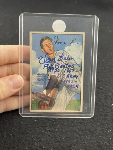 Vernon Law Hand Signed Authentic Autograph: KEY WORDS: INDIAN ARTIFACT ARTIFACTS ARROWHEAD ARROWHEADS NATIVE AMERICAN MISSISSIPPIAN QUAPAW CADDO POTTERY COINS MORGAN DOLLAR PEACE DOLLAR SILVER COINS. All coins have been Sigma tested for