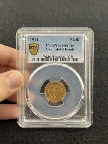 1914 PCGS Genuine Cleaned-AU Detail 2 & 1/2 Dollar Gold Coin (1 of 2)