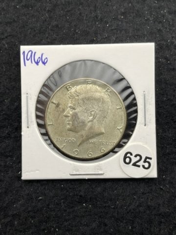1966 Kennedy Half Dollar Silver Coin: KEY WORDS: INDIAN ARTIFACT ARTIFACTS ARROWHEAD ARROWHEADS NATIVE AMERICAN MISSISSIPPIAN QUAPAW CADDO POTTERY COINS MORGAN DOLLAR PEACE DOLLAR SILVER COINS. All coins have been Sigma tested for authent