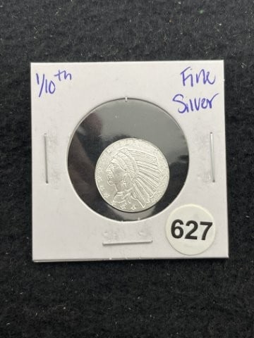 1/10th Fine Silver Coin: KEY WORDS: INDIAN ARTIFACT ARTIFACTS ARROWHEAD ARROWHEADS NATIVE AMERICAN MISSISSIPPIAN QUAPAW CADDO POTTERY COINS MORGAN DOLLAR PEACE DOLLAR SILVER COINS. All coins have been Sigma tested for authent