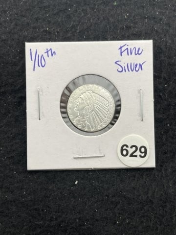 1/10th Fine Silver Coin: KEY WORDS: INDIAN ARTIFACT ARTIFACTS ARROWHEAD ARROWHEADS NATIVE AMERICAN MISSISSIPPIAN QUAPAW CADDO POTTERY COINS MORGAN DOLLAR PEACE DOLLAR SILVER COINS. All coins have been Sigma tested for