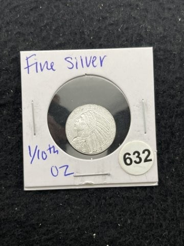 1/10th Fine Silver Coin: KEY WORDS: INDIAN ARTIFACT ARTIFACTS ARROWHEAD ARROWHEADS NATIVE AMERICAN MISSISSIPPIAN QUAPAW CADDO POTTERY COINS MORGAN DOLLAR PEACE DOLLAR SILVER COINS. All coins have been Sigma tested for