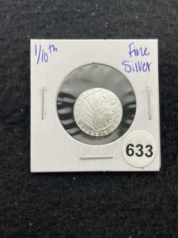 1/10th Fine Silver Coin: KEY WORDS: INDIAN ARTIFACT ARTIFACTS ARROWHEAD ARROWHEADS NATIVE AMERICAN MISSISSIPPIAN QUAPAW CADDO POTTERY COINS MORGAN DOLLAR PEACE DOLLAR SILVER COINS. All coins have been Sigma tested for authent