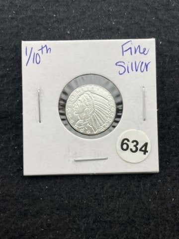 1/10th Fine Silver Coin: KEY WORDS: INDIAN ARTIFACT ARTIFACTS ARROWHEAD ARROWHEADS NATIVE AMERICAN MISSISSIPPIAN QUAPAW CADDO POTTERY COINS MORGAN DOLLAR PEACE DOLLAR SILVER COINS. All coins have been Sigma tested for