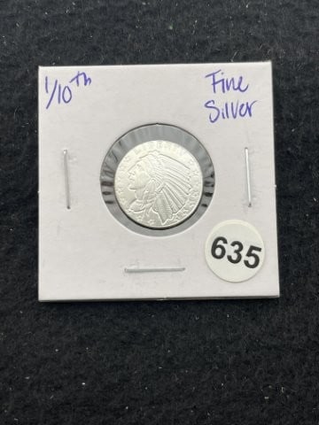 1/10th Fine Silver Coin: KEY WORDS: INDIAN ARTIFACT ARTIFACTS ARROWHEAD ARROWHEADS NATIVE AMERICAN MISSISSIPPIAN QUAPAW CADDO POTTERY COINS MORGAN DOLLAR PEACE DOLLAR SILVER COINS. All coins have been Sigma tested for