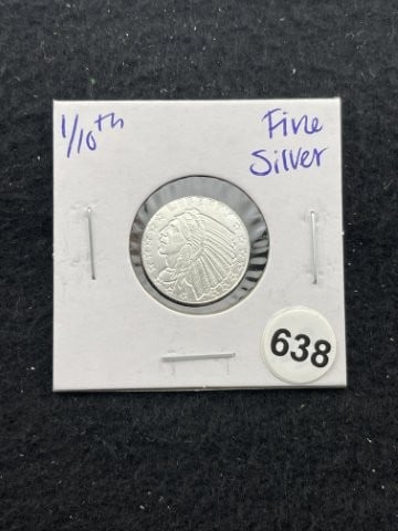 1/10th Fine Silver Coin: KEY WORDS: INDIAN ARTIFACT ARTIFACTS ARROWHEAD ARROWHEADS NATIVE AMERICAN MISSISSIPPIAN QUAPAW CADDO POTTERY COINS MORGAN DOLLAR PEACE DOLLAR SILVER COINS. All coins have been Sigma tested for authent