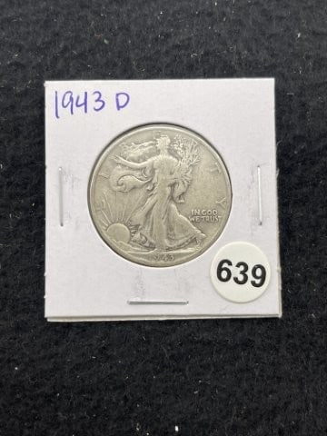 1943 D Walking Liberty Half Dollar Silver Coin: KEY WORDS: INDIAN ARTIFACT ARTIFACTS ARROWHEAD ARROWHEADS NATIVE AMERICAN MISSISSIPPIAN QUAPAW CADDO POTTERY COINS MORGAN DOLLAR PEACE DOLLAR SILVER COINS. All coins have been Sigma tested for authent