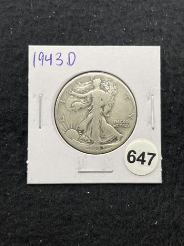 1943 D Walking Liberty Half Dollar Silver Coin: KEY WORDS: INDIAN ARTIFACT ARTIFACTS ARROWHEAD ARROWHEADS NATIVE AMERICAN MISSISSIPPIAN QUAPAW CADDO POTTERY COINS MORGAN DOLLAR PEACE DOLLAR SILVER COINS. All coins have been Sigma tested for authent