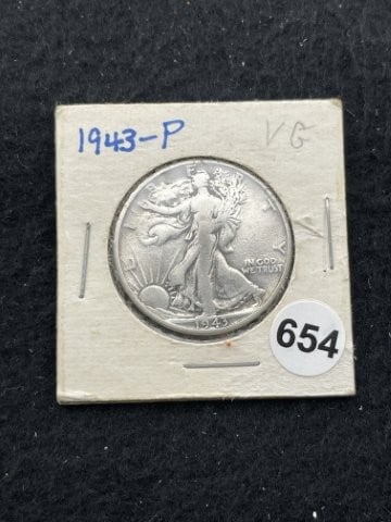 1943 D Walking Liberty Half Dollar Silver Coin: KEY WORDS: INDIAN ARTIFACT ARTIFACTS ARROWHEAD ARROWHEADS NATIVE AMERICAN MISSISSIPPIAN QUAPAW CADDO POTTERY COINS MORGAN DOLLAR PEACE DOLLAR SILVER COINS. All coins have been Sigma tested for authent