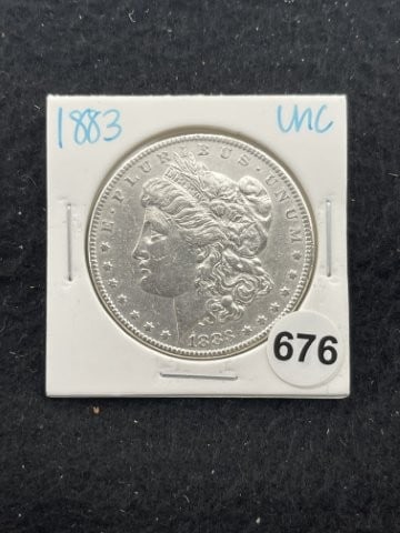 1883 UNC Morgan Silver Dollar Coin: KEY WORDS: INDIAN ARTIFACT ARTIFACTS ARROWHEAD ARROWHEADS NATIVE AMERICAN MISSISSIPPIAN QUAPAW CADDO POTTERY COINS MORGAN DOLLAR PEACE DOLLAR SILVER COINS. All coins have been Sigma tested for