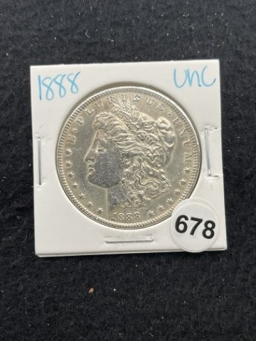 1888 UNC Morgan Silver Dollar Coin: KEY WORDS: INDIAN ARTIFACT ARTIFACTS ARROWHEAD ARROWHEADS NATIVE AMERICAN MISSISSIPPIAN QUAPAW CADDO POTTERY COINS MORGAN DOLLAR PEACE DOLLAR SILVER COINS. All coins have been Sigma tested for