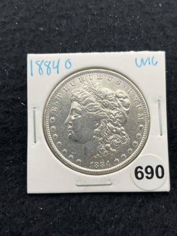 1884 O UNC Morgan Silver Dollar Coin: KEY WORDS: INDIAN ARTIFACT ARTIFACTS ARROWHEAD ARROWHEADS NATIVE AMERICAN MISSISSIPPIAN QUAPAW CADDO POTTERY COINS MORGAN DOLLAR PEACE DOLLAR SILVER COINS. All coins have been Sigma tested for authent