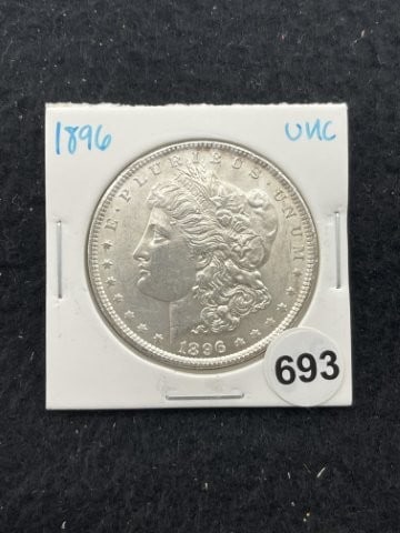 1896 UNC Morgan Silver Dollar Coin: KEY WORDS: INDIAN ARTIFACT ARTIFACTS ARROWHEAD ARROWHEADS NATIVE AMERICAN MISSISSIPPIAN QUAPAW CADDO POTTERY COINS MORGAN DOLLAR PEACE DOLLAR SILVER COINS. All coins have been Sigma tested for authent