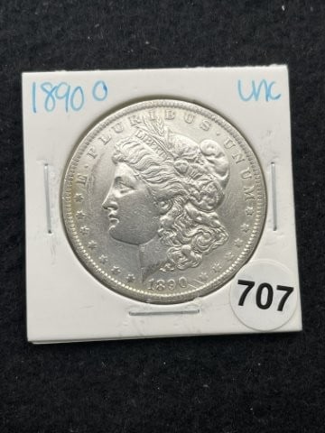 1890 O UNC Morgan Silver Dollar Coin: KEY WORDS: INDIAN ARTIFACT ARTIFACTS ARROWHEAD ARROWHEADS NATIVE AMERICAN MISSISSIPPIAN QUAPAW CADDO POTTERY COINS MORGAN DOLLAR PEACE DOLLAR SILVER COINS. All coins have been Sigma tested for authent