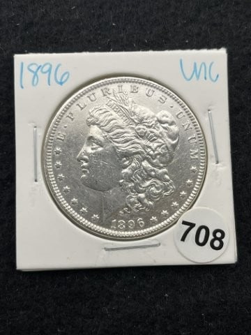 1896 UNC Morgan Silver Dollar Coin: KEY WORDS: INDIAN ARTIFACT ARTIFACTS ARROWHEAD ARROWHEADS NATIVE AMERICAN MISSISSIPPIAN QUAPAW CADDO POTTERY COINS MORGAN DOLLAR PEACE DOLLAR SILVER COINS. All coins have been Sigma tested for authent