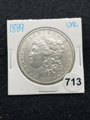 1889 UNC Morgan Silver Dollar Coin: KEY WORDS: INDIAN ARTIFACT ARTIFACTS ARROWHEAD ARROWHEADS NATIVE AMERICAN MISSISSIPPIAN QUAPAW CADDO POTTERY COINS MORGAN DOLLAR PEACE DOLLAR SILVER COINS. All coins have been Sigma tested for authent