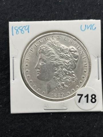 1889 UNC Morgan Silver Dollar Coin: KEY WORDS: INDIAN ARTIFACT ARTIFACTS ARROWHEAD ARROWHEADS NATIVE AMERICAN MISSISSIPPIAN QUAPAW CADDO POTTERY COINS MORGAN DOLLAR PEACE DOLLAR SILVER COINS. All coins have been Sigma tested for authent