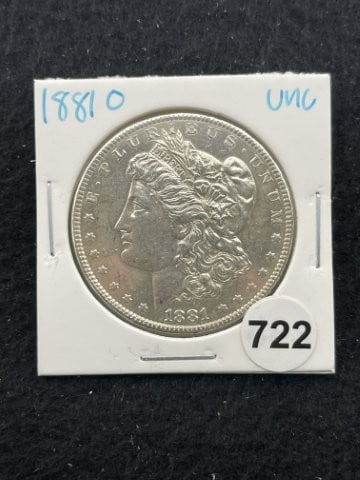 1881 O UNC Morgan Silver Dollar Coin: KEY WORDS: INDIAN ARTIFACT ARTIFACTS ARROWHEAD ARROWHEADS NATIVE AMERICAN MISSISSIPPIAN QUAPAW CADDO POTTERY COINS MORGAN DOLLAR PEACE DOLLAR SILVER COINS. All coins have been Sigma tested for authent