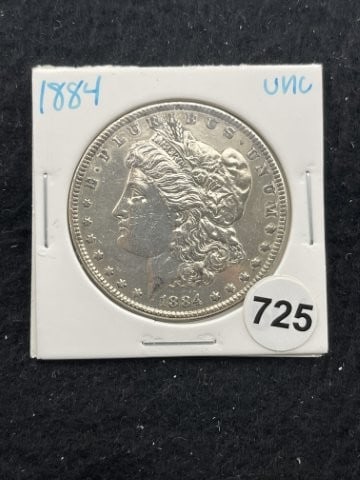 1884 UNC Morgan Silver Dollar Coin: KEY WORDS: INDIAN ARTIFACT ARTIFACTS ARROWHEAD ARROWHEADS NATIVE AMERICAN MISSISSIPPIAN QUAPAW CADDO POTTERY COINS MORGAN DOLLAR PEACE DOLLAR SILVER COINS. All coins have been Sigma tested for authent