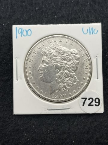 1900 UNC Morgan Silver Dollar Coin: KEY WORDS: INDIAN ARTIFACT ARTIFACTS ARROWHEAD ARROWHEADS NATIVE AMERICAN MISSISSIPPIAN QUAPAW CADDO POTTERY COINS MORGAN DOLLAR PEACE DOLLAR SILVER COINS. All coins have been Sigma tested for authent