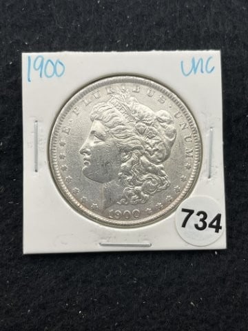 1900 UNC Morgan Silver Dollar Coin: KEY WORDS: INDIAN ARTIFACT ARTIFACTS ARROWHEAD ARROWHEADS NATIVE AMERICAN MISSISSIPPIAN QUAPAW CADDO POTTERY COINS MORGAN DOLLAR PEACE DOLLAR SILVER COINS. All coins have been Sigma tested for authent