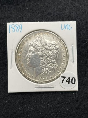 1889 UNC Morgan Silver Dollar Coin: KEY WORDS: INDIAN ARTIFACT ARTIFACTS ARROWHEAD ARROWHEADS NATIVE AMERICAN MISSISSIPPIAN QUAPAW CADDO POTTERY COINS MORGAN DOLLAR PEACE DOLLAR SILVER COINS. All coins have been Sigma tested for authent