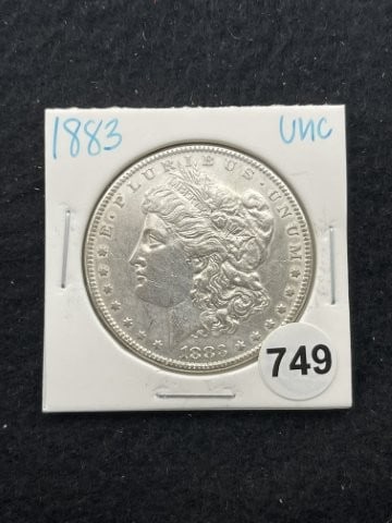 1883 UNC Morgan Silver Dollar Coin: KEY WORDS: INDIAN ARTIFACT ARTIFACTS ARROWHEAD ARROWHEADS NATIVE AMERICAN MISSISSIPPIAN QUAPAW CADDO POTTERY COINS MORGAN DOLLAR PEACE DOLLAR SILVER COINS. All coins have been Sigma tested for authent