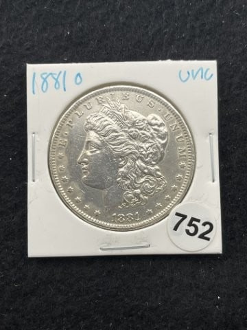 1881 O UNC Morgan Silver Dollar Coin: KEY WORDS: INDIAN ARTIFACT ARTIFACTS ARROWHEAD ARROWHEADS NATIVE AMERICAN MISSISSIPPIAN QUAPAW CADDO POTTERY COINS MORGAN DOLLAR PEACE DOLLAR SILVER COINS. All coins have been Sigma tested for authent