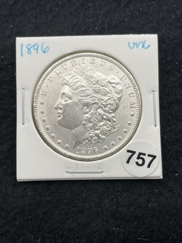 1896 UNC Morgan Silver Dollar Coin: KEY WORDS: INDIAN ARTIFACT ARTIFACTS ARROWHEAD ARROWHEADS NATIVE AMERICAN MISSISSIPPIAN QUAPAW CADDO POTTERY COINS MORGAN DOLLAR PEACE DOLLAR SILVER COINS. All coins have been Sigma tested for authent