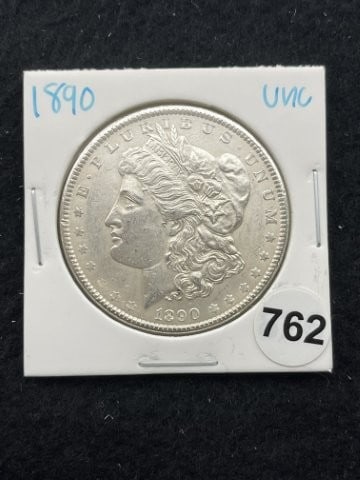 1890 UNC Morgan Silver Dollar Coin: KEY WORDS: INDIAN ARTIFACT ARTIFACTS ARROWHEAD ARROWHEADS NATIVE AMERICAN MISSISSIPPIAN QUAPAW CADDO POTTERY COINS MORGAN DOLLAR PEACE DOLLAR SILVER COINS. All coins have been Sigma tested for authent