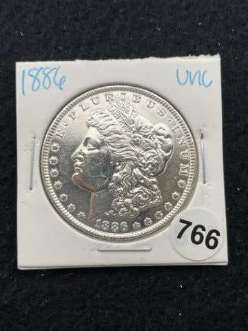 1886 UNC Morgan Silver Dollar Coin: KEY WORDS: INDIAN ARTIFACT ARTIFACTS ARROWHEAD ARROWHEADS NATIVE AMERICAN MISSISSIPPIAN QUAPAW CADDO POTTERY COINS MORGAN DOLLAR PEACE DOLLAR SILVER COINS. All coins have been Sigma tested for authent