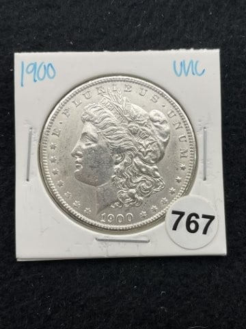 1900 UNC Morgan Silver Dollar Coin: KEY WORDS: INDIAN ARTIFACT ARTIFACTS ARROWHEAD ARROWHEADS NATIVE AMERICAN MISSISSIPPIAN QUAPAW CADDO POTTERY COINS MORGAN DOLLAR PEACE DOLLAR SILVER COINS. All coins have been Sigma tested for authent