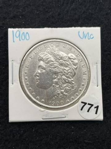 1900 UNC Morgan Silver Dollar Coin: KEY WORDS: INDIAN ARTIFACT ARTIFACTS ARROWHEAD ARROWHEADS NATIVE AMERICAN MISSISSIPPIAN QUAPAW CADDO POTTERY COINS MORGAN DOLLAR PEACE DOLLAR SILVER COINS. All coins have been Sigma tested for