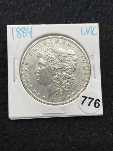 1884 UNC Morgan Silver Dollar Coin: KEY WORDS: INDIAN ARTIFACT ARTIFACTS ARROWHEAD ARROWHEADS NATIVE AMERICAN MISSISSIPPIAN QUAPAW CADDO POTTERY COINS MORGAN DOLLAR PEACE DOLLAR SILVER COINS. All coins have been Sigma tested for