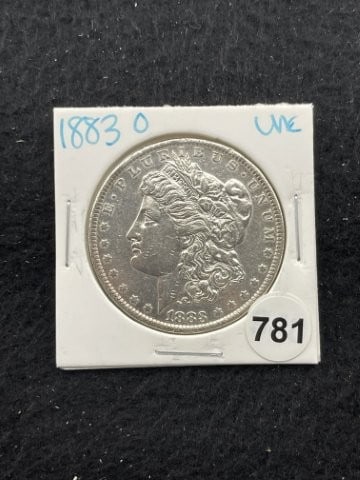 1883 O UNC Morgan Silver Dollar Coin: KEY WORDS: INDIAN ARTIFACT ARTIFACTS ARROWHEAD ARROWHEADS NATIVE AMERICAN MISSISSIPPIAN QUAPAW CADDO POTTERY COINS MORGAN DOLLAR PEACE DOLLAR SILVER COINS. All coins have been Sigma tested for authent