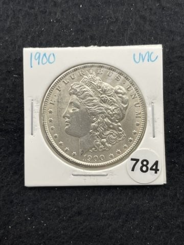 1900 UNC Morgan Silver Dollar Coin: KEY WORDS: INDIAN ARTIFACT ARTIFACTS ARROWHEAD ARROWHEADS NATIVE AMERICAN MISSISSIPPIAN QUAPAW CADDO POTTERY COINS MORGAN DOLLAR PEACE DOLLAR SILVER COINS. All coins have been Sigma tested for