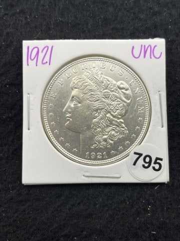 1921 UNC Morgan Silver Dollar Coin: KEY WORDS: INDIAN ARTIFACT ARTIFACTS ARROWHEAD ARROWHEADS NATIVE AMERICAN MISSISSIPPIAN QUAPAW CADDO POTTERY COINS MORGAN DOLLAR PEACE DOLLAR SILVER COINS. All coins have been Sigma tested for authent