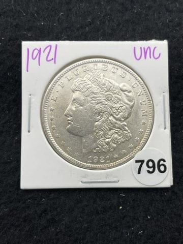 1921 UNC Morgan Silver Dollar Coin: KEY WORDS: INDIAN ARTIFACT ARTIFACTS ARROWHEAD ARROWHEADS NATIVE AMERICAN MISSISSIPPIAN QUAPAW CADDO POTTERY COINS MORGAN DOLLAR PEACE DOLLAR SILVER COINS. All coins have been Sigma tested for authent