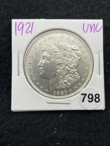 1921 UNC Morgan Silver Dollar Coin: KEY WORDS: INDIAN ARTIFACT ARTIFACTS ARROWHEAD ARROWHEADS NATIVE AMERICAN MISSISSIPPIAN QUAPAW CADDO POTTERY COINS MORGAN DOLLAR PEACE DOLLAR SILVER COINS. All coins have been Sigma tested for authent