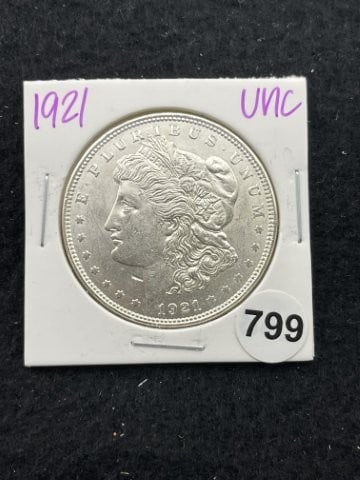 1921 UNC Morgan Silver Dollar Coin: KEY WORDS: INDIAN ARTIFACT ARTIFACTS ARROWHEAD ARROWHEADS NATIVE AMERICAN MISSISSIPPIAN QUAPAW CADDO POTTERY COINS MORGAN DOLLAR PEACE DOLLAR SILVER COINS. All coins have been Sigma tested for authent