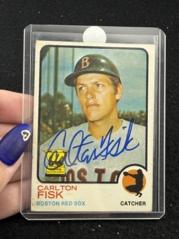 Carlton Fisk Hand Signed Authentic Autograph: KEY WORDS: INDIAN ARTIFACT ARTIFACTS ARROWHEAD ARROWHEADS NATIVE AMERICAN MISSISSIPPIAN QUAPAW CADDO POTTERY COINS MORGAN DOLLAR PEACE DOLLAR SILVER COINS. All coins have been Sigma tested for