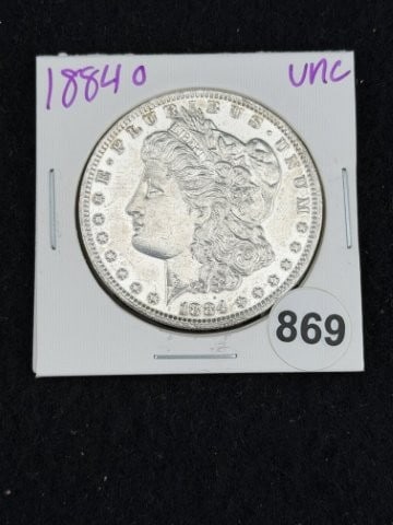 1884 O UNC Morgan Silver Dollar Coin: KEY WORDS: INDIAN ARTIFACT ARTIFACTS ARROWHEAD ARROWHEADS NATIVE AMERICAN MISSISSIPPIAN QUAPAW CADDO POTTERY COINS MORGAN DOLLAR PEACE DOLLAR SILVER COINS. All coins have been Sigma tested for authent
