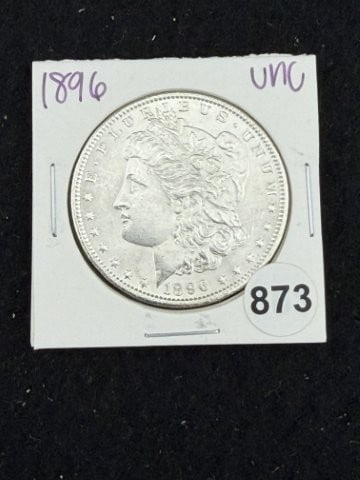 1896 UNC Morgan Silver Dollar Coin: KEY WORDS: INDIAN ARTIFACT ARTIFACTS ARROWHEAD ARROWHEADS NATIVE AMERICAN MISSISSIPPIAN QUAPAW CADDO POTTERY COINS MORGAN DOLLAR PEACE DOLLAR SILVER COINS. All coins have been Sigma tested for authent