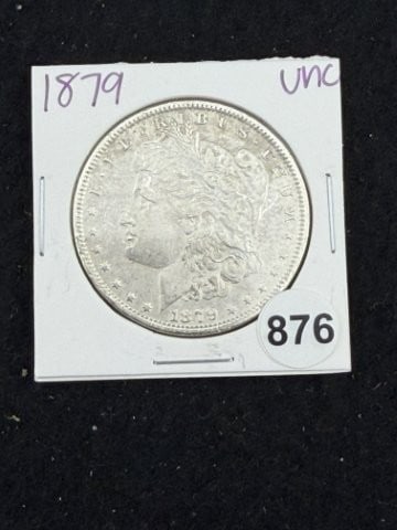 1879 UNC Morgan Silver Dollar Coin: KEY WORDS: INDIAN ARTIFACT ARTIFACTS ARROWHEAD ARROWHEADS NATIVE AMERICAN MISSISSIPPIAN QUAPAW CADDO POTTERY COINS MORGAN DOLLAR PEACE DOLLAR SILVER COINS. All coins have been Sigma tested for authent