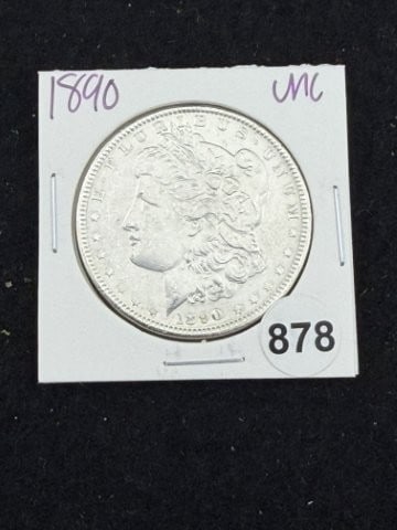 1890 UNC Morgan Silver Dollar Coin: KEY WORDS: INDIAN ARTIFACT ARTIFACTS ARROWHEAD ARROWHEADS NATIVE AMERICAN MISSISSIPPIAN QUAPAW CADDO POTTERY COINS MORGAN DOLLAR PEACE DOLLAR SILVER COINS. All coins have been Sigma tested for authent
