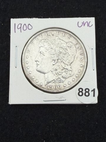 1900 UNC Morgan Silver Dollar Coin: KEY WORDS: INDIAN ARTIFACT ARTIFACTS ARROWHEAD ARROWHEADS NATIVE AMERICAN MISSISSIPPIAN QUAPAW CADDO POTTERY COINS MORGAN DOLLAR PEACE DOLLAR SILVER COINS. All coins have been Sigma tested for authent